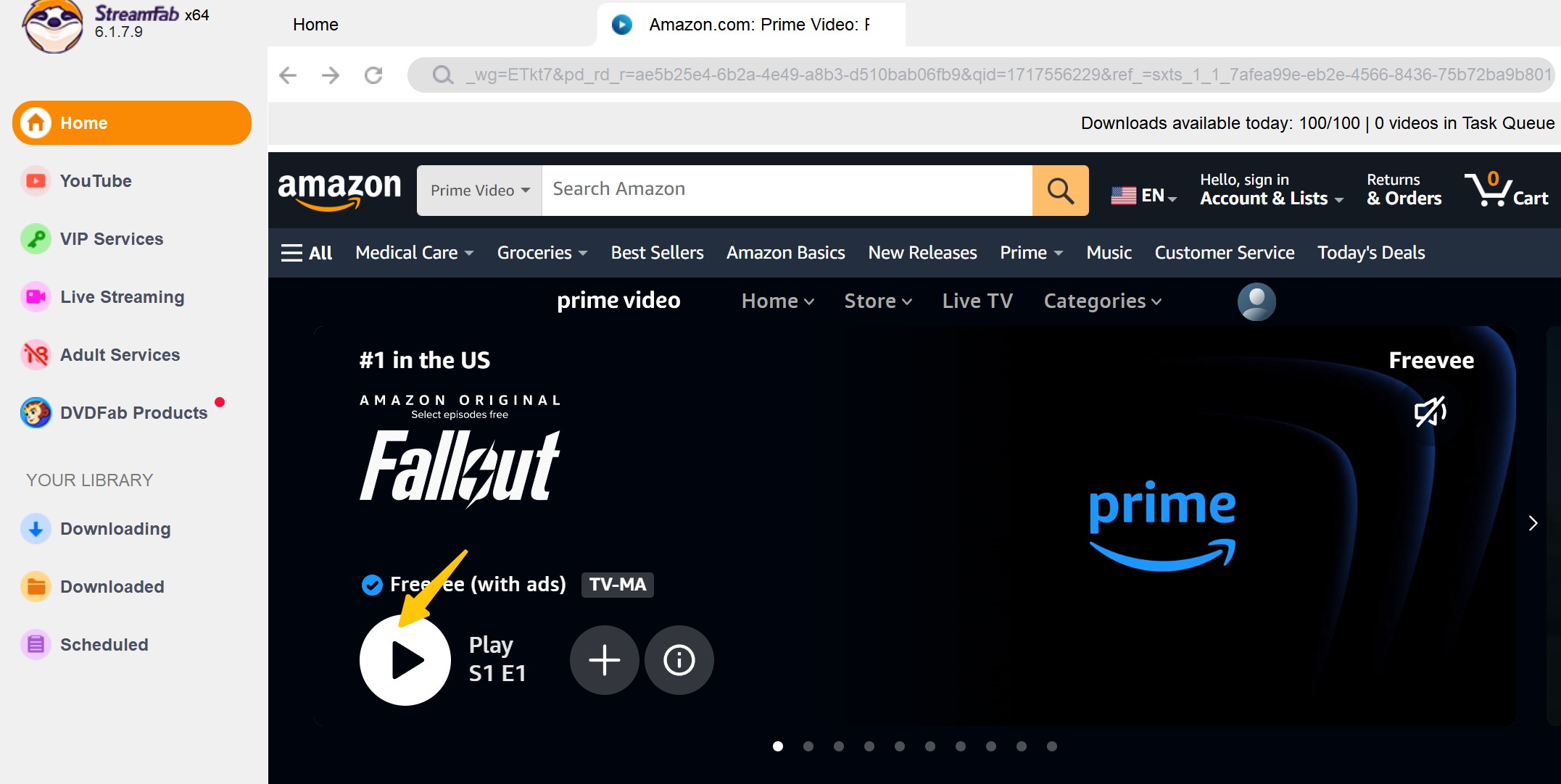 Download Freevee shows: streamfab amazon step 3