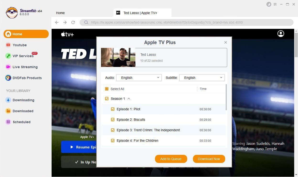 comment télécharger des émissions depuis Apple TV : étape 2 de StreamFab