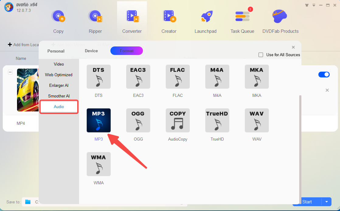 youtbe to mp3: Choose audio format