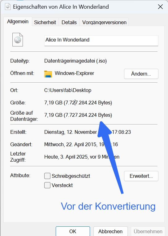 Parameterkonfiguration von Videos: vor der Konvertiereng