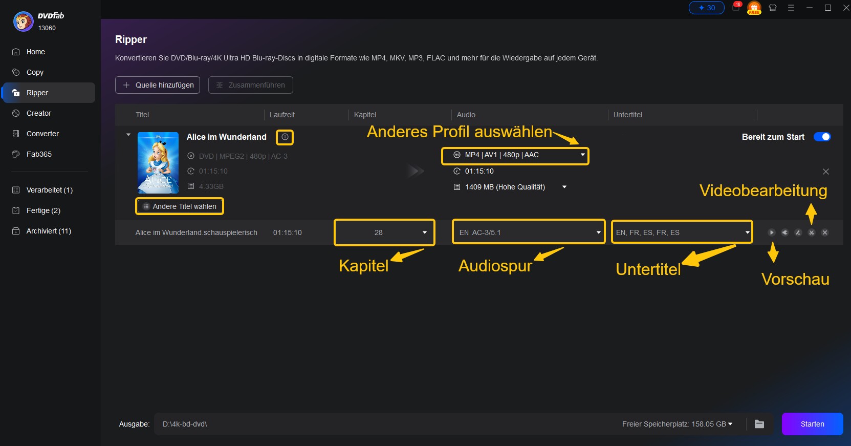 Schritt 1: Starten Sie DVDFab und laden Sie ISO-Dateien.