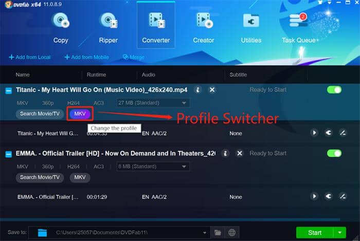 Comment éditer des fichier MKV gratuitement avec les meilleurs éditeurs MKV:DVDFab Video Converter (Windows/Mac)