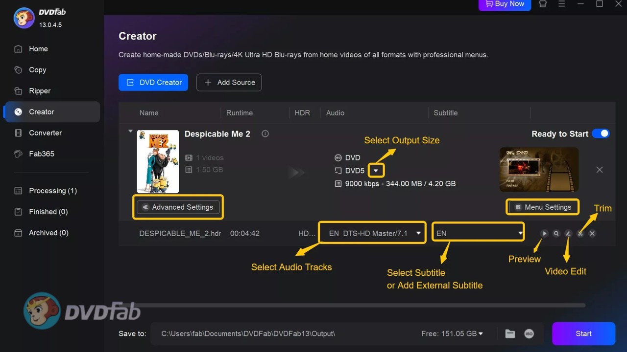 DVD burner software: dvdfab