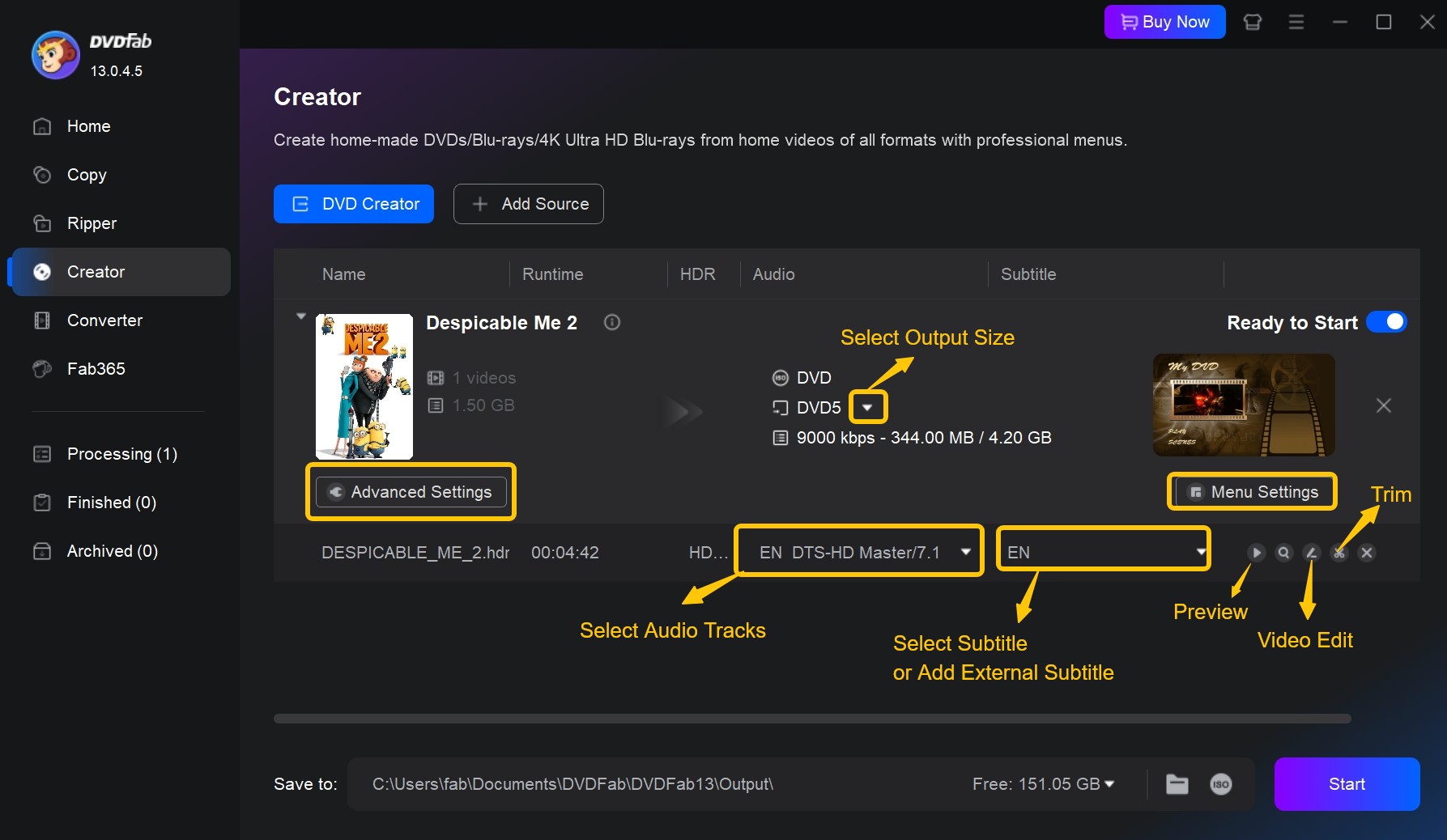 DVDFab DVD Creator step.