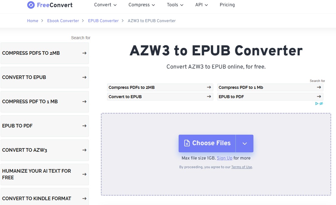 Steps to convert AZW3 to EPUB with FreeConvert
