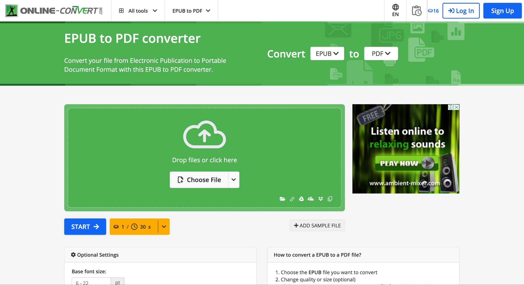 Convertir un eBook en PDF avec OnlineConverter