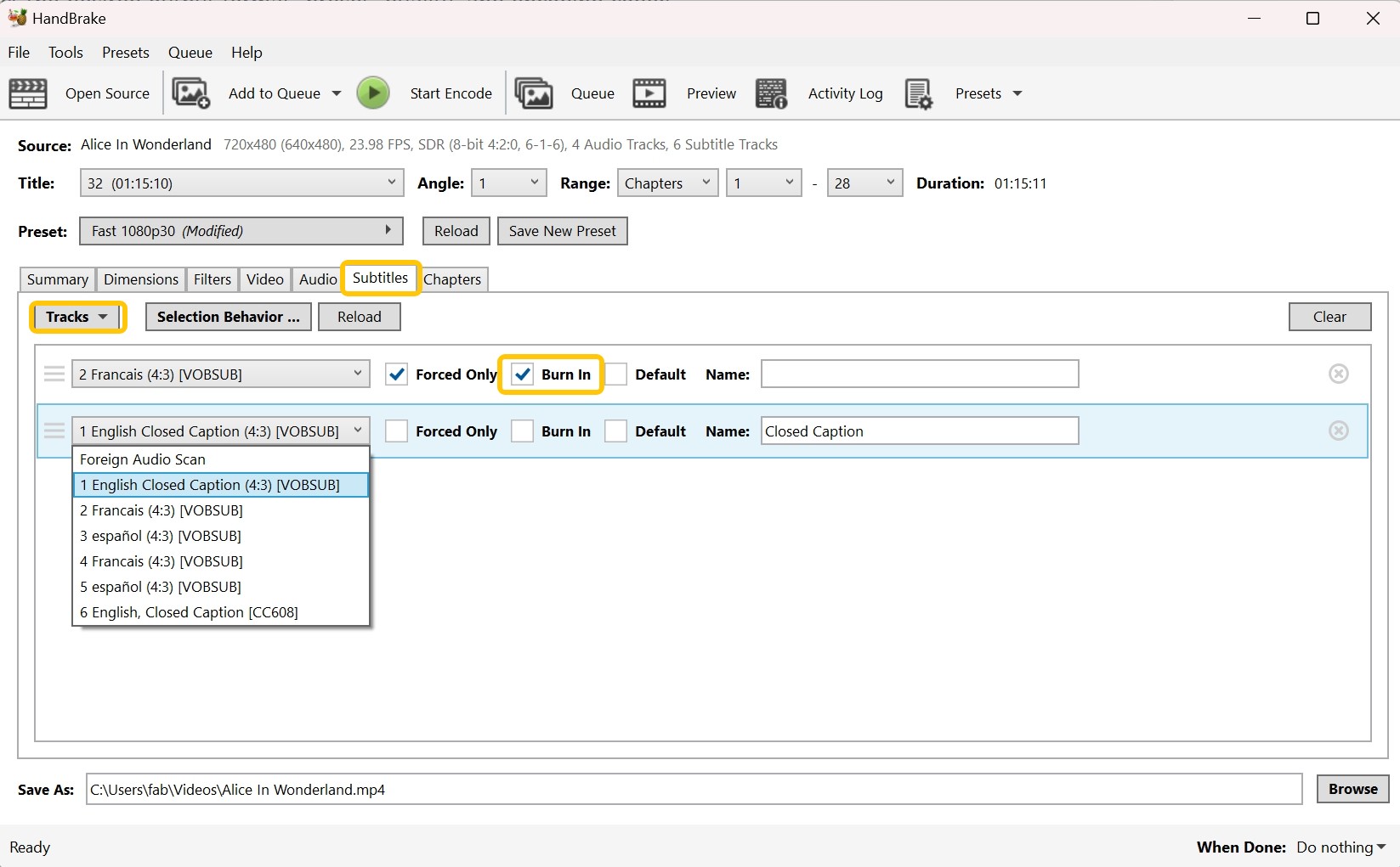 convertir vob en mp4 avec handbrake