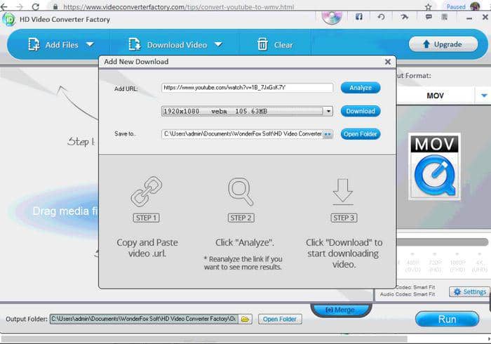 convertir des vidéos YouTube en WMV:Free HD Video Converter Factory