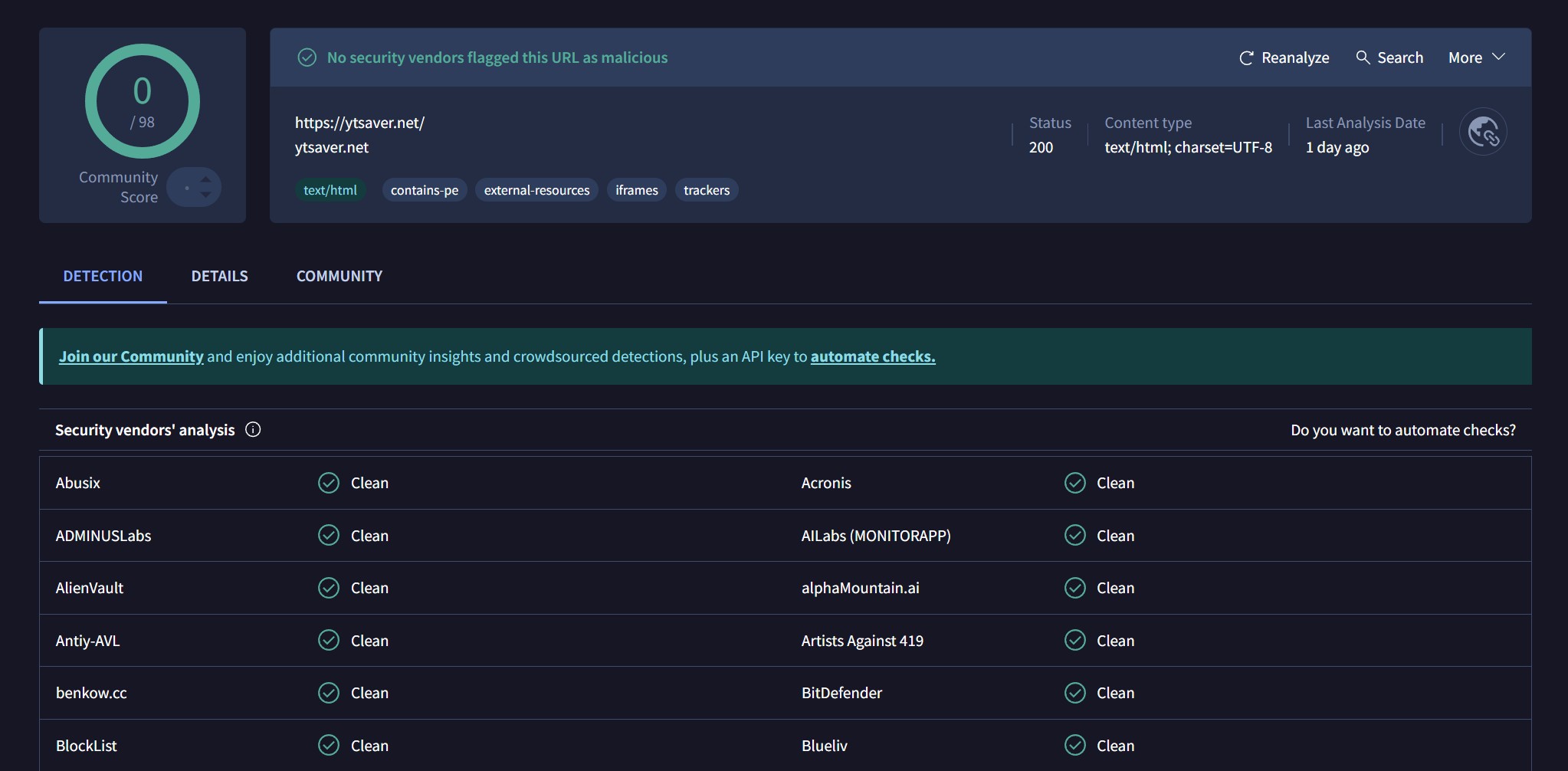 Sicherheitserklärung durch VirusTotal