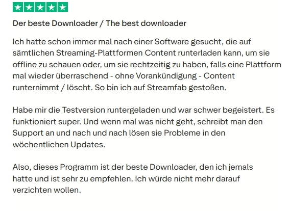 Bewertung von StreamFab auf Truspilot