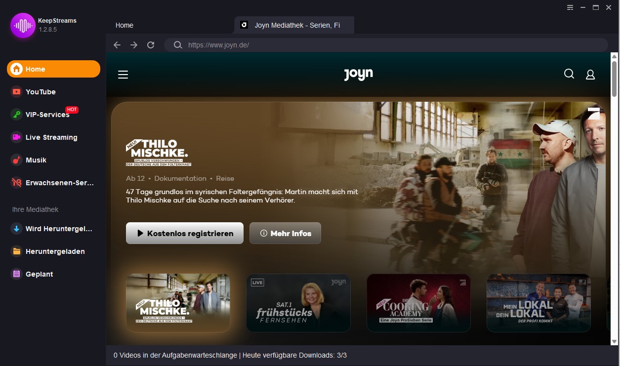 Schritt 2 zum Herunterladen von Joyn Video mit KeepStreams