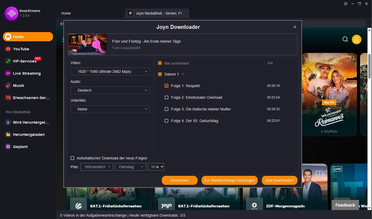 Schritt 4 zum Herunterladen von Joyn Video mit KeepStreams