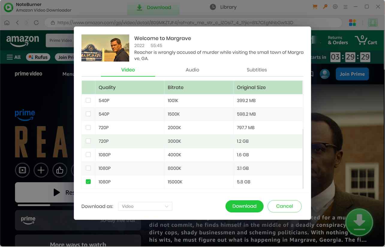 noteburner amazon video downloader review: how to use it step 3