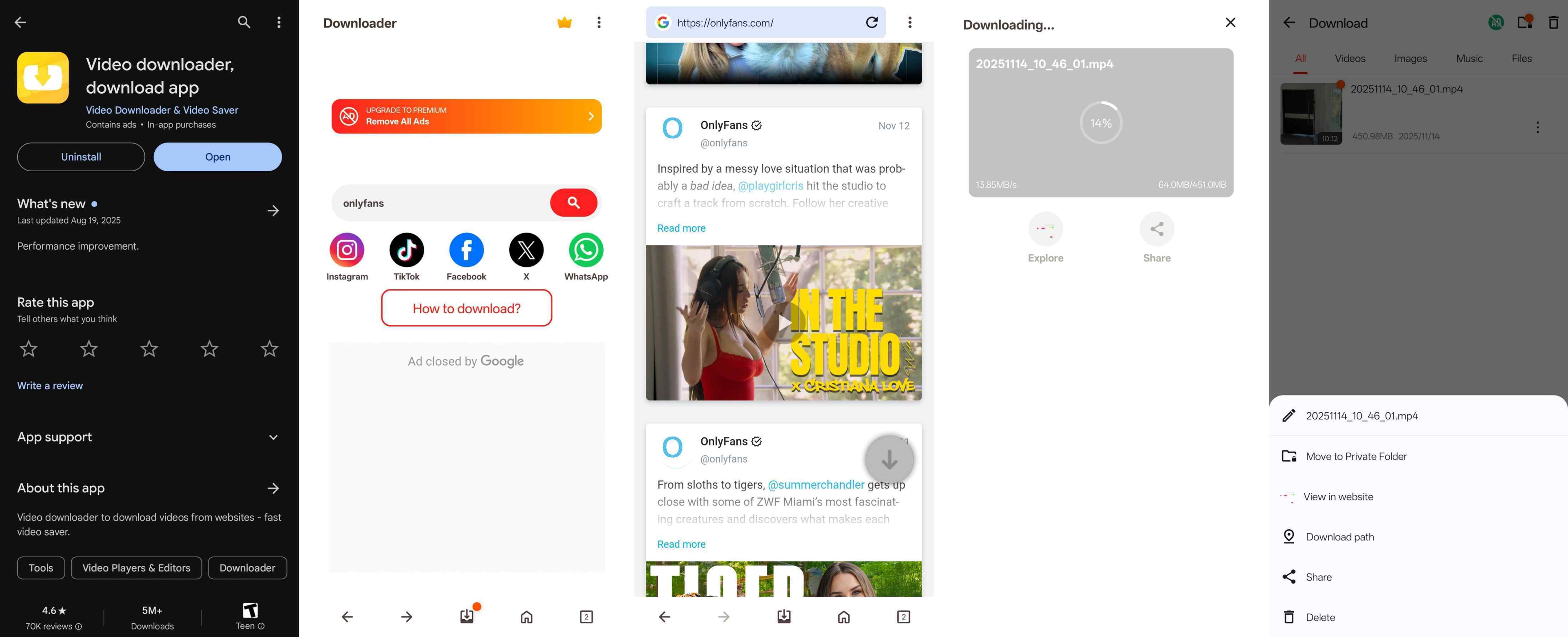 a guide picture of how to use ahasave to download onlyfans videos on android