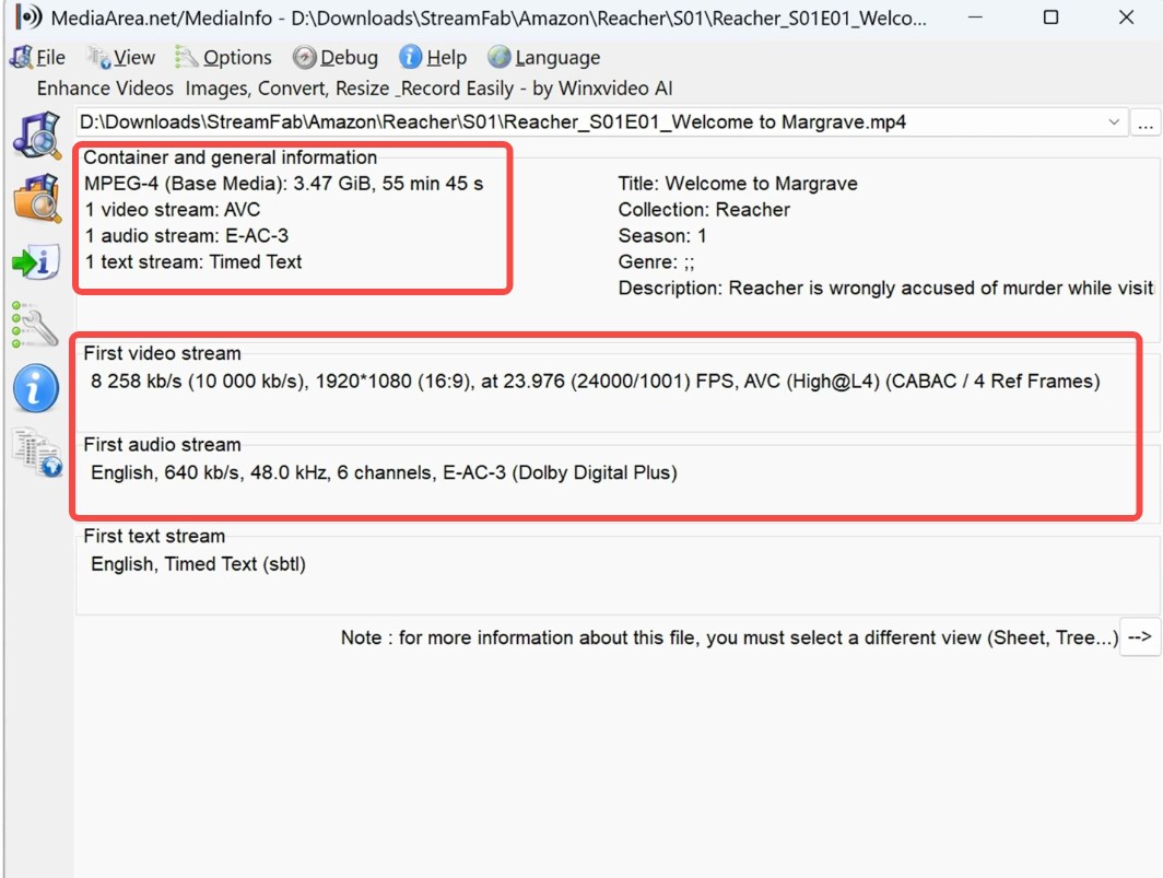 the mediainfo screenshot shows what video quality can you expect to get from StreamFab