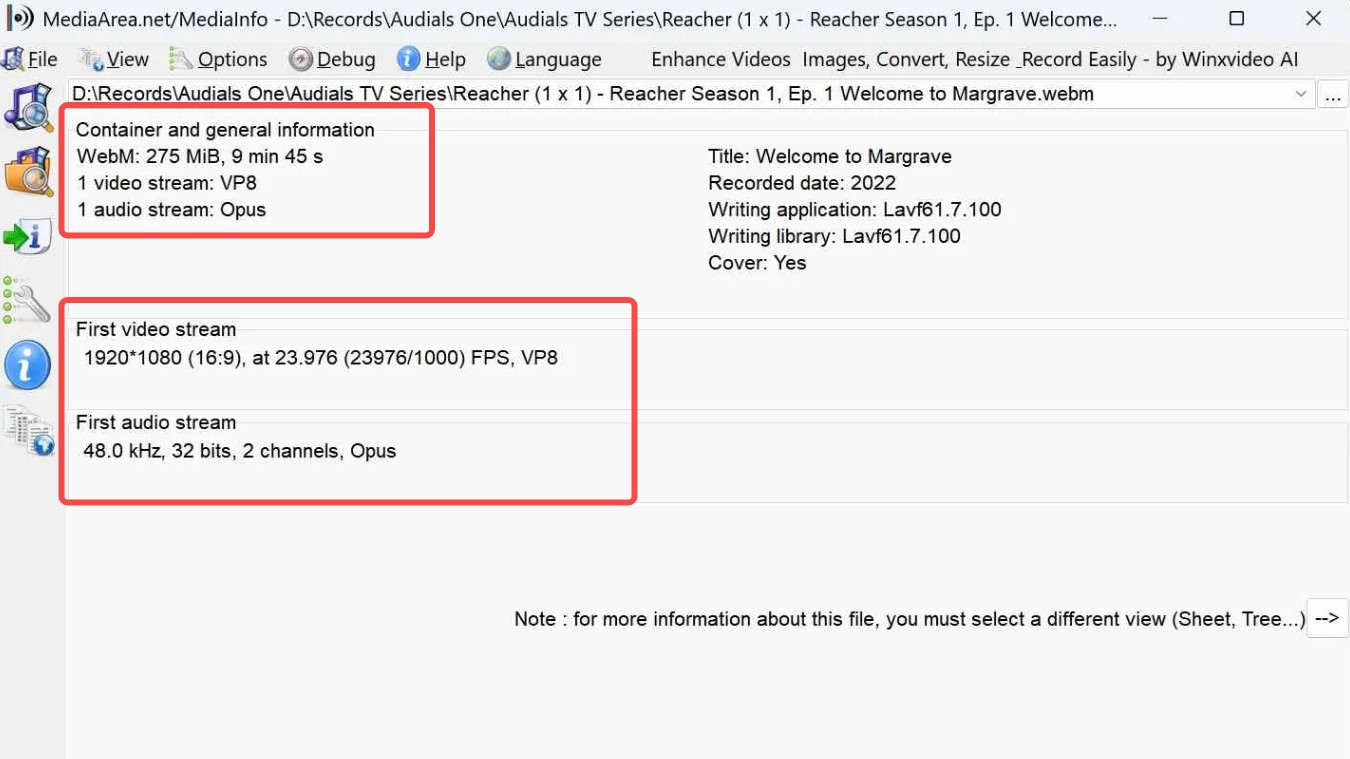 the mediainfo screenshot shows what video quality can you expect to get from audials one