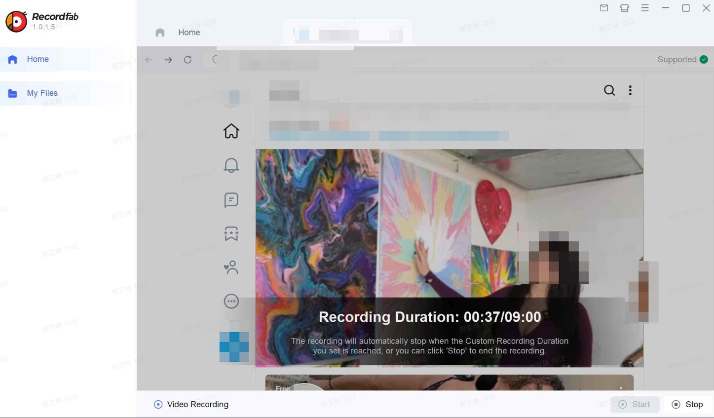 RecordFab built-in browser showing Fansly login page