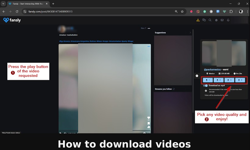 Chrome extension download result showing 720p quality cap on a Fansly video