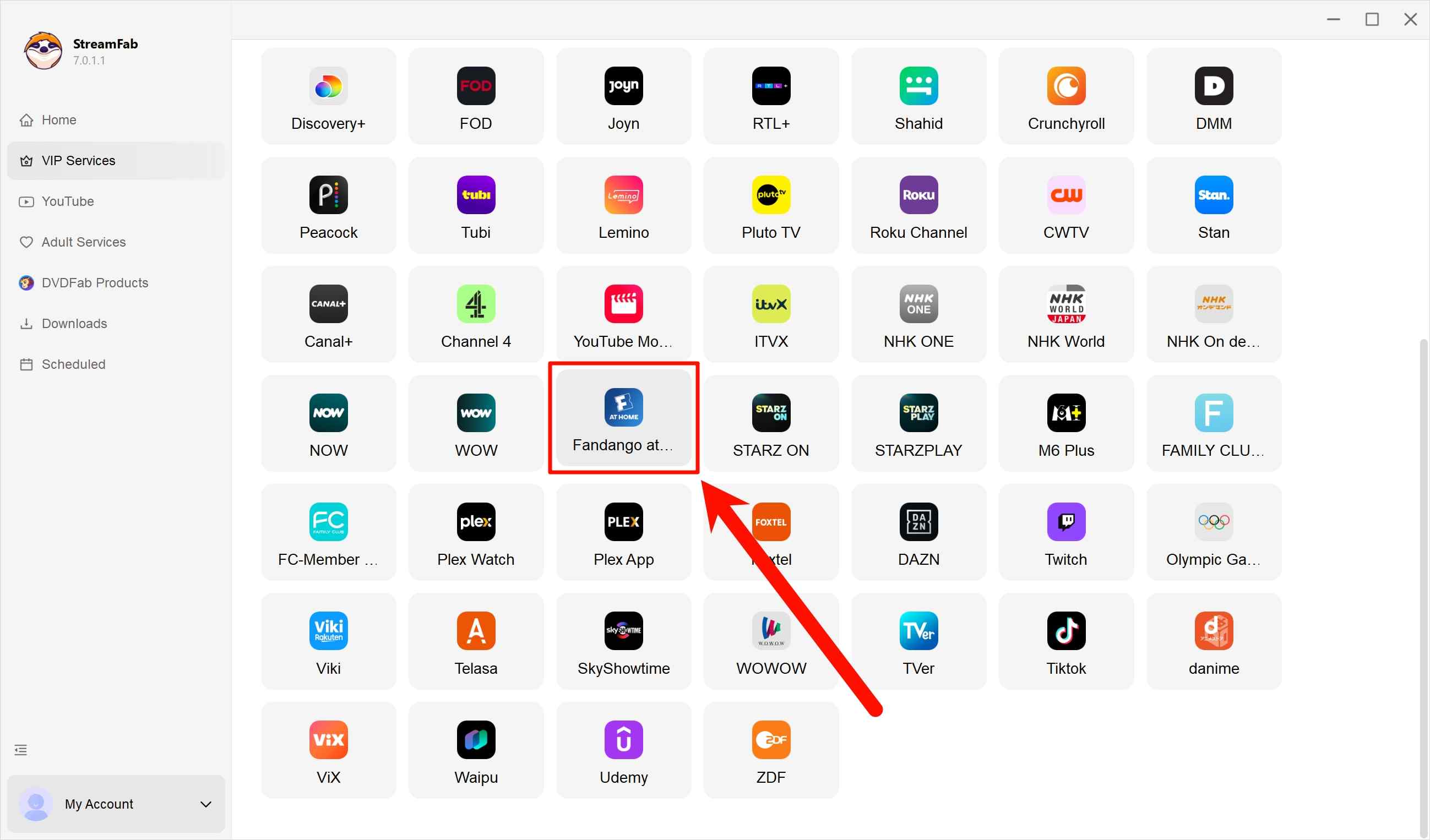 how to download fandango at home titles on pc devices via streamfab: step 1