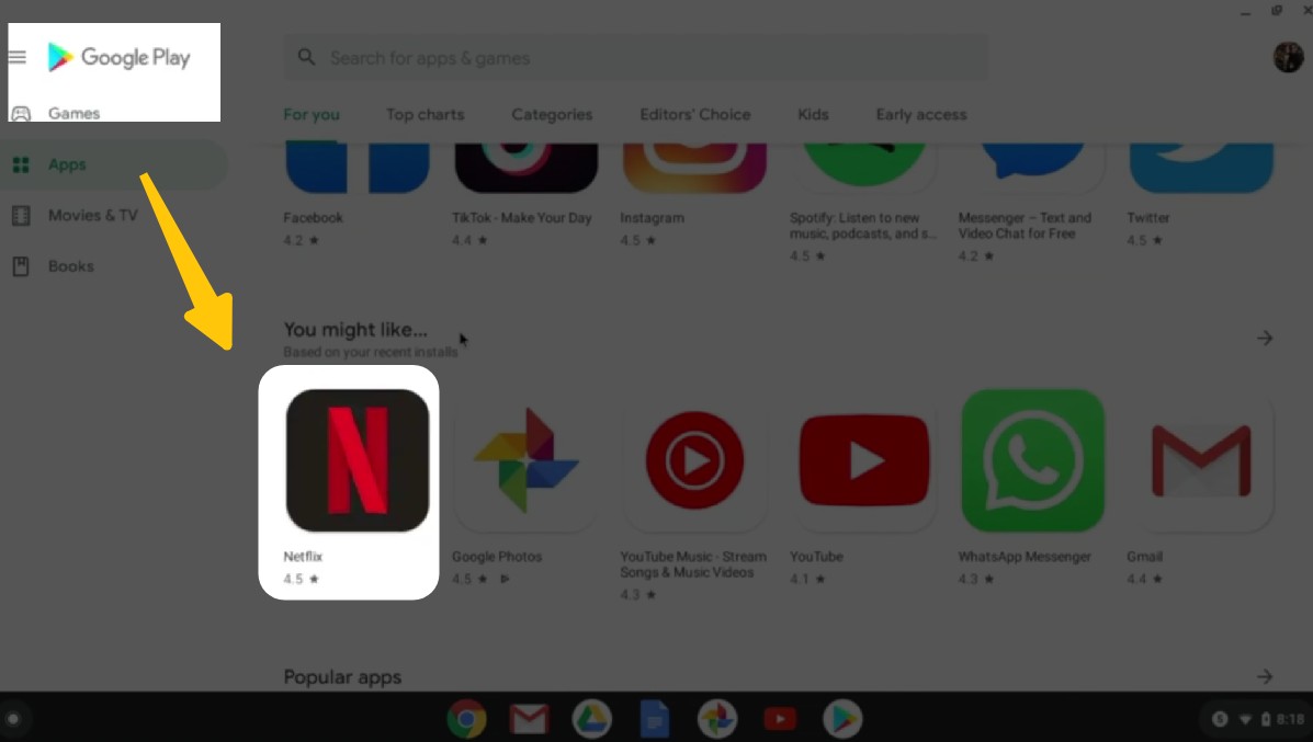 download netflix movies on laptop: chromebook step 1